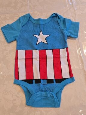 Marvel Blue Captain America Star Infant Onesie 12 Months